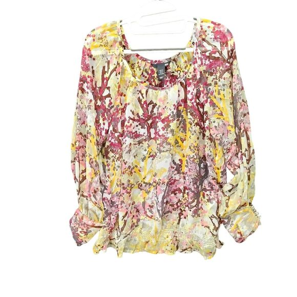 H&M Womens Blouse Multi-Color Size 12 100% Polyester Long Sleeve Buttons Pullon - Picture 1 of 12